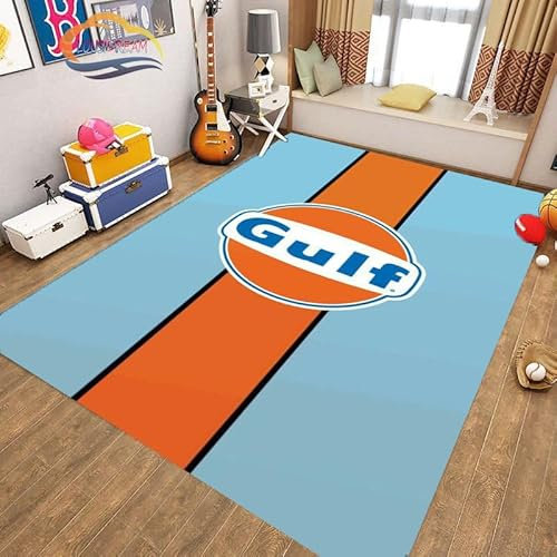 DENMER Mode Motorrad Gulf Logo Teppich Teppiche Für Wohnzimmer Schlafzimmer Große Fläche Dekorieren Bodenmatte Kinderzimmer Spielmatte Geschenk 80X120Cm