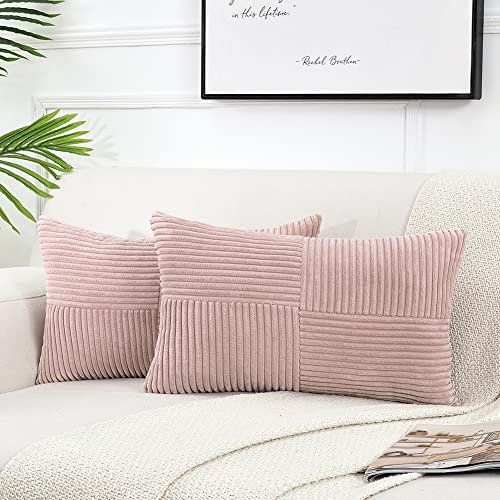 FDTERN 2er Set Altrosa Kordsamt Kissenbezug 30x50CM Weich Moderne Dekorative Kissenbezüge Kissenhülle Dekokissenbezug Sofakissen Dekokissen Boho Deko für Sofa Schlafzimmer Wohnzimmer Balkon