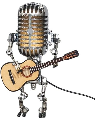 Wiedfedy Retro Style Vintage Microphone Robot Desk Lamp, Vintage Microphone Robot Touch Dimmer Lamp Table Lamp Yellow