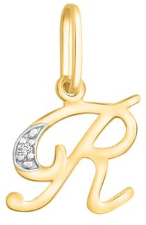 Rodium - Goldene Anhänger, Buchstabe R mit Zirkonen, 14 Karat Gold/ 585er Feingehalt, Charms für Halskette oder Ketten Armband, Idealer Goldener Schmuck für Damen, Kettenanhänger für Goldschmuck