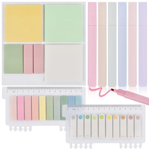 700 Stück Transparent Haftnotizen Sticky Notes und 6 Farben Textmarker, Durchsichtige Transparent Sticky Notes,Highlighter Pen, Pastell Highlighter Pen set, für Office Notizbücher Notizzettel