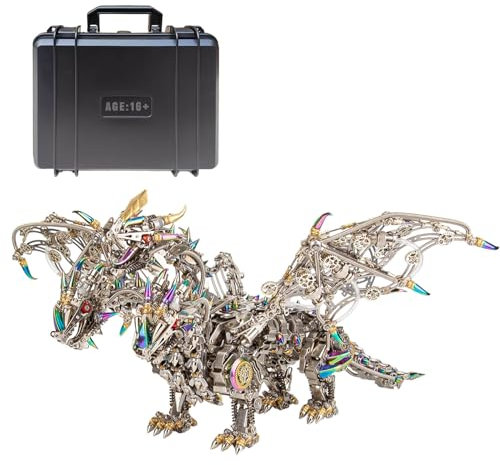 BLOKZ 3D Metal Puzzles Kit for Adults, Mechanical Dragon Model Kits to Build with Tool, Steampunk Animal Model Puzzle Set, Creative Building Toy Desktop Decor (2900+PCS)