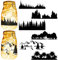 CREATCABIN 6Pcs Forest Silhouettes Mason Jar Decor Laser Cut Cardboard Scrapbook Cutouts Die Cuts Embellishments PVC for Crafting Lantern Jars Wall Painting Windows Glass Phones 7.9x3.5Inch-No Sticker