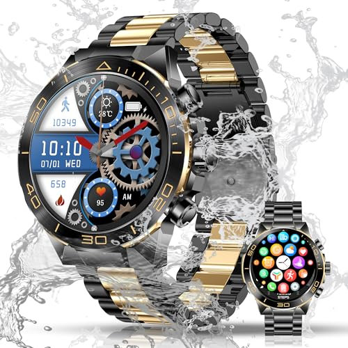 Smart Watch for Men, 1.43 Inch Mens Smart Watch with Bluetooth Answer/Make Calls Military Standard 100+ Sports SpO2 Pressure Heart Rate Sleep Monitor IP68 Waterproof, Rugged Smartwatch for IOS Android