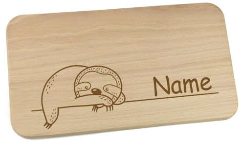 Personalisiertes Frühstücksbrettchen aus Holz mit Motiv und Name graviert Motiv Faultier