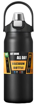 SUIOPPYUW Bouteille d'eau Owala 40oz pour activités de Plein air, Taille Portable, Bouteille d'eau la Plus Froide Durable avec poignée, Bouteille d'eau isolée, Noir, 1500ml