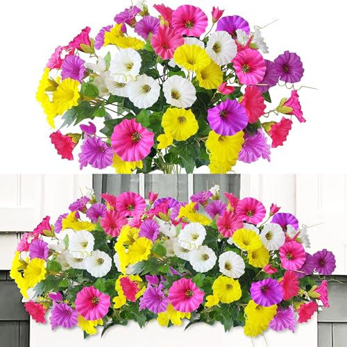 ROLLWAY 4 Bündel Künstliche Blumen Balkon Kunstblumen Outdoor Wetterfest Balkonblumen Außen UV-beständig Balkon Blumen Künstliche Balkonpflanzen Seidenblumen wie echt für Balkonkasten Garten