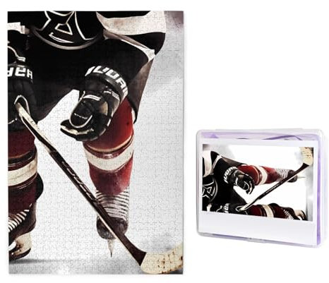 Puzzle mit Eishockey-Muster, 1000 Teile, personalisiertes Puzzle für Erwachsene, personalisiertes Bild mit Aufbewahrungstasche, Holzfotos, Puzzle für Familien-Heimdekoration (50 x 74,9 cm)