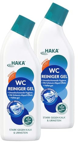 HAKA WC Reiniger Gel Orange Doppelpack, gegen Kalk, Urinstein, mit effektivem Schmutzapperleffekt, 2x 740 ml
