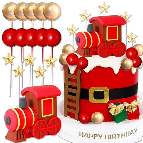 JeVenis Christmas Cake Decor Santa Claus Cake Topper Christmas Train Cake Decor for Xmas Baby Shower Birthday Party Supplies Favors