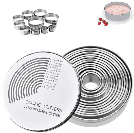 XINTANGXIA 12 Pcs Round Cookie Cutter Set Stainless Steel Mini Pastry Cutters Portable Circle Biscuit Cutters