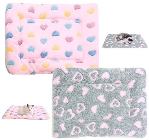 2 Lit pour cochon d'Inde, Tapis de Couchage en Peluche pour Petit animal Chaud Lit pour Lapin Polaire Couverture pour lapin Tapis de lit pour sommeil d'hiver pour Chinchilla,Hamster,Furet (Rose+Gris)