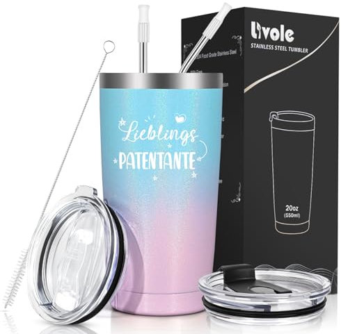 Livole Patentante-Thermobecher - 600ml Isolierter Kaffee zu Go Tasse Glas