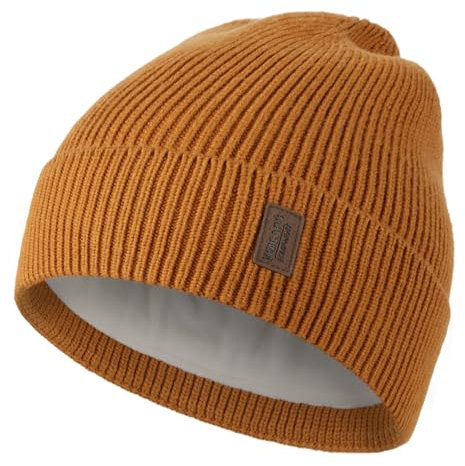 Wmcaps Beanie Mütze, Herren Winter Warme Unisex Wintermütze Strickmütze Dehnbare Weiche Wollmütze mit Bündchen und Dickem Warmem Futter Geschenke für Freundin männer Frauen, Bernsteinbraun