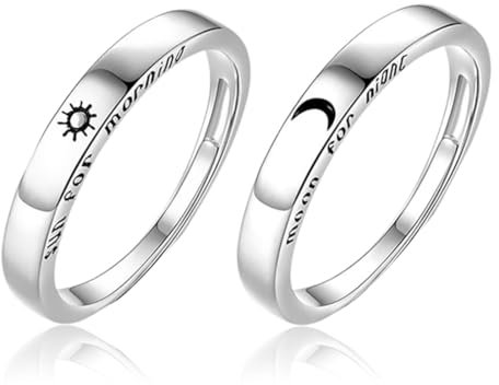 Zwei Paarringe, Damen- und Herrenringe, Verlobungspaarringe, Ehering-Set-Ringe, verstellbare offene Sonnen- und Mondringe