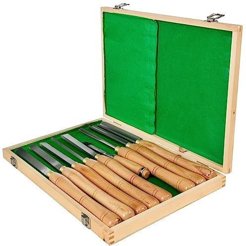 8-teiliges Set + 1 gratis HSS-Drehmeißel-Set for Drechseln von Wurzeln, Möbelschnitzmesser, 6,89-Zoll-Klinge, 16,14-Zoll-Meißel mit Werkzeugkasten,Verbessern Sie die Effizienz(Burlywood)