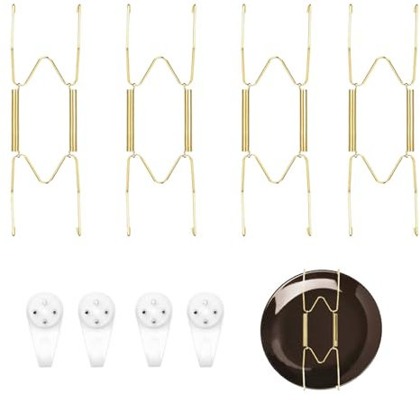 4Pcs Plate Hangers for Walls Invisible Plate Holder Wall Plate Hangers Decorative Wire Plate Hangers W Shaped Spring Hook Holder with Wall Hooks for Decorative Plates and Art