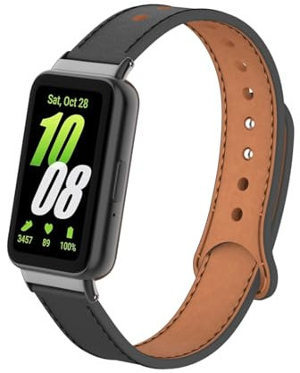 Leather Straps Compatible with Samsung Galaxy Fit 3 (SM-R390) Smartwatch Bands, Breathable Leather Replacement Wristbands for Watch Fit3 Bracelet Accessories for Women Men