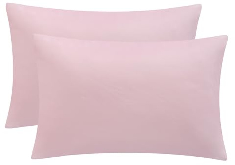 Aisbo Pink Pillow Cases 2 Pack - Pink Standard Plain Pillowcases Set of 2, Soft Microfiber Pillow Cover with Envelope Closure 50x75 cm
