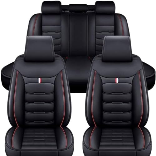 REMAZ Auto Sitzbezüge Sets für Audi A6 C4 4A A6 C5 4B A6 C6 4F A6 C7 4G, Leder Autositzbezug Vorder und Rückbank Sitzschoner Wasserdicht Zubehör,D-Black-Red
