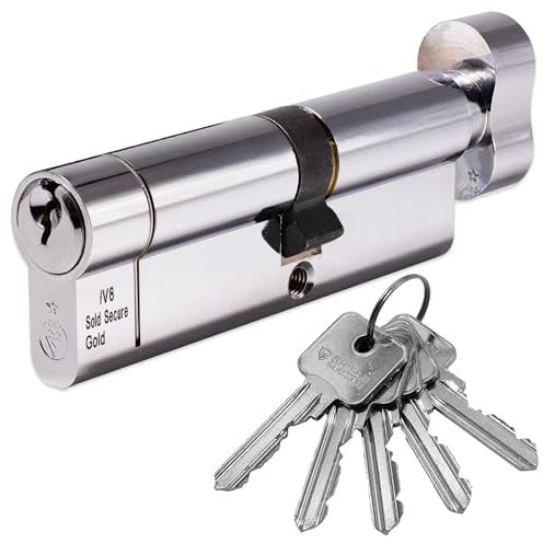 Euro Cylinder Door Lock Thumb Turn Chrome - BSI TS007 Sold Secure Gold Anti-Snap - Includes 5 Keys 40T/60