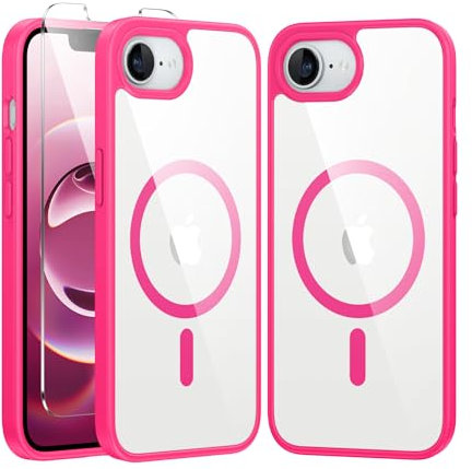 FNTCASE für iPhone 16e Phone Hülle: Magnet Klare Schlanke Schützende Transparent Handyhülle | Anti Vergilbung Hüllen Fallschutz Robuste Strapazierfähige Schutzhülle Tough(Heißes Pink)