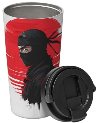 DRGFCXE Ninja and The Red Sun 500ml Environmentally Friendly Stainless Steel Portable Insulated Coffee Cup and car Water Cup with Good Thermal Insulation Effect Carry Insulated Coffee Mug