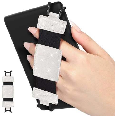 MoKo Correa de Mano de Seguridad para 6-8 Kindle eReaders Fire Tableta - Kobo/Voyaga/Lenovo/Sony Kindle E-Book Tableta, Correa de Agarre de Dedo Elástico Ligero Antideslizante, Brillo Blanco