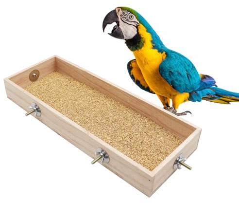 Bird Feeding Cups, Wooden Parrot Perch Stand, Parakeets Food Dish, Cockatiels Standing Feeding Bowl, Cage Accessory for Small Animals Rats Conures Budgies Love Birds Pigeon Chinchilla - 40 × 15 × 5 cm