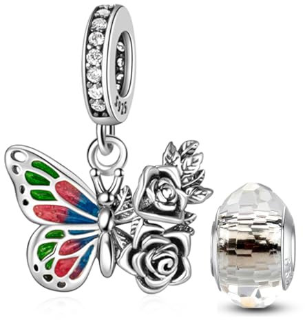 HappyStar Argent 925 Sterling Rose Fleur Charme Carte Tarot Pendentif Bead Charms femme pour fit Pandora Bracelets Européens Colliers Bijoux Saint-Valentin Cadeau