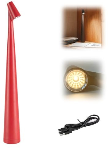 Moderna lampada da tavolo a LED con controllo touch e porta USB, per camera da letto, scrivania e ufficio, elegante lampada da scultura portatile rossa (42,9 cm)