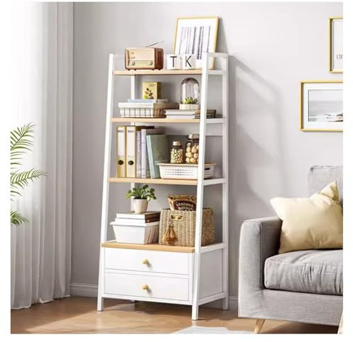 Gmpeccable Leiterregal, Bücherregal, mit Schubladen für Badezimmer, 2 Ebenen, freistehend, Metallrahmen, Aufbewahrungsdisplay, Heimbüro, moderne Regallösung