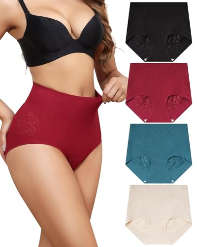 Aijolen Culotte Gainante Femme Ventre Plat Culottes Sculptantes Invisible | Gaine Amincissante Taille Haute, Culotte Dim Femme, Culotte Gainante Post Partum, Invisible Slip sans Couture, Lot de 4 S-XXL