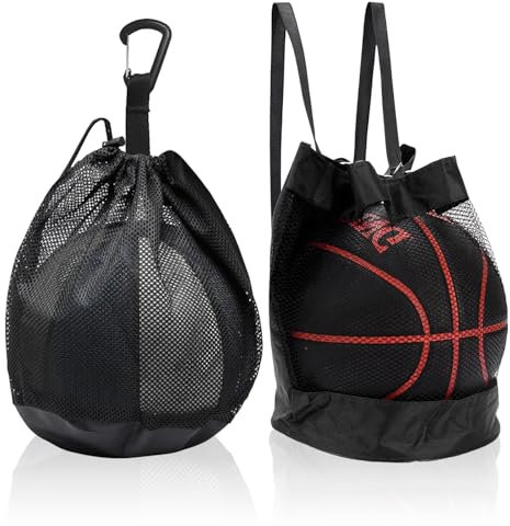 TYFYH 2 Stück Ballnetz, Ballsack, Ballnetz 1 Ball, Basketball Tasche, Tragbare Balltasche mit Kordelzug, Basketball Bag, Volleyball Netztasche, Fußballnetz für Fußball Tennis Kinder Erwachsene