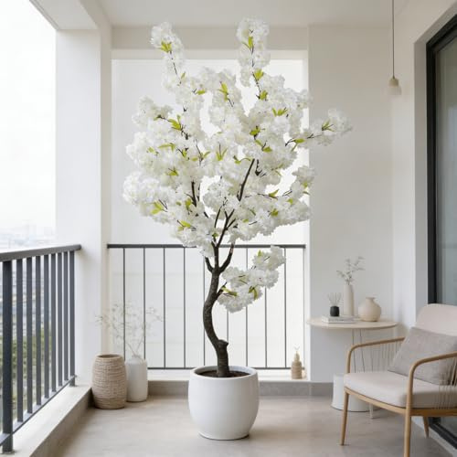 Artificial Cherry Blossom Tree White Flower Faux Tree Indoor Cherry Blossom Tree 6 FT Room Decor Gift