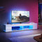 SUNXURY TV Board mit LED-Beleuchtung Fernsehtisch mit 5 mm Glasablage 160(B) x 39(T) x 30(H) cm TV Schrank Fernsehschrank TV lowboard weiß Hochglanz