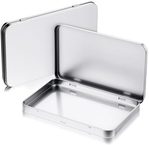 CIATBYYJ 2 Pcs Rectangular Metal Tins with Hinged Lids, Portable Thin Tin Box, Silver Metal Container, Small Tin Box for Home or Outdoor Active Storage (6.9 x 4.2 x 0.59 Inch)