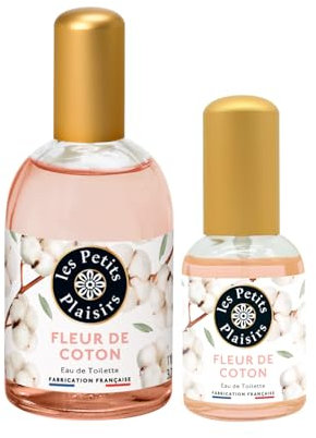 Les Petits Plaisirs – Lot Eau de Toilette Fleur de Coton 110ml + 30ml, Délicat, poudré et enveloppant, Parfum femme, Coffret cadeau femme, Made in France, 110ml, 30ml