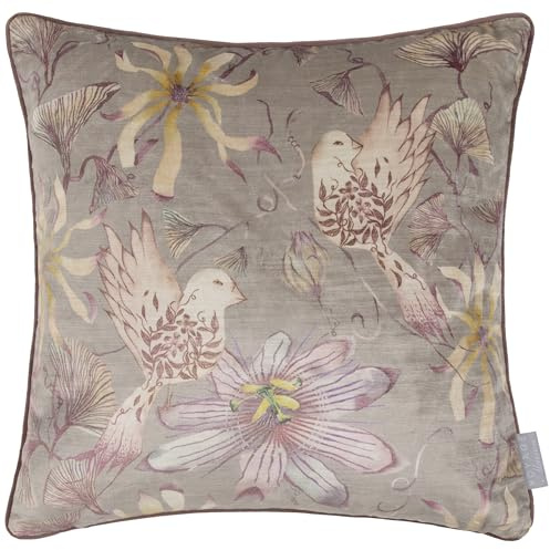 Voyage Maison Sybil Feather Filled Cushion – Botanical Watercolour Floral Bird Luxury Décor (Viola - 50x50cm)