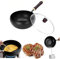 MIDUOLAI Glass Lid,26cm,Wok Antiadherente, Wok De Hierro Fundido (2025) con Tapa De Madera, SartéN De Hierro Fundido, Sin Recubrimiento QuíMico, Woks Tradicionales De Acero Al Carbono