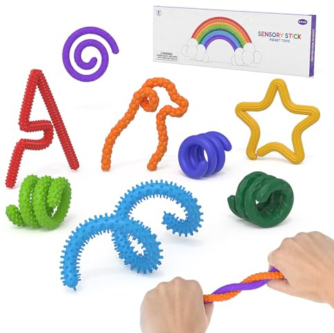 Bambebe 8 Pack Fidget Toys Sensory Stick: Textured Calming Sensory Toys for Autism Kids, Anxiety Relief Fidgets for Classroom Student, Travel Activities Essential Fidget Toy, Road Trip Essentials