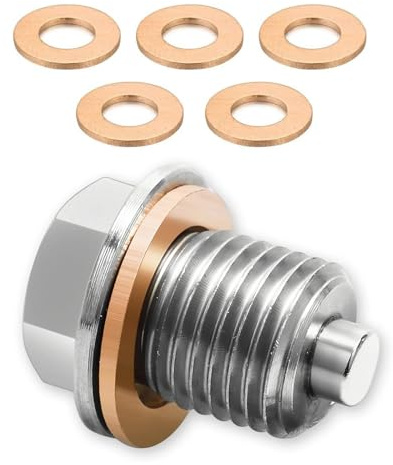 AMONENZ Ölablassschraube M14x1,5, Magnetische Ablassschraube Öl | Edelstahl Verschlussschraube Ölwanne, Öl Ablassen Schraube mit 5 Metall-Dichtringen, für Autos, Boote, Motorräder