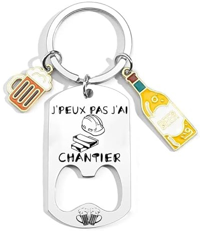 YZLPLP Porte-Clés Décapsuleur Chantier -Thème Chantier et Bâtiment - Accessoire Chantier Humoristique, Cadeau Original Noël, Anniversaire pour Artisan Original Décapsuleur Personnalisé pour Chantier