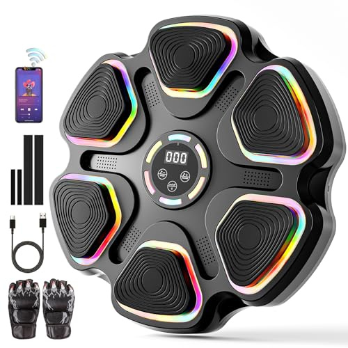 Machine de boxe musicale avec gants de boxe, machine de montage mural pour enfants et adultes, équipement de boxe intelligent Bluetooth, équipement d'entraînement de boxe cible pour la maison, le