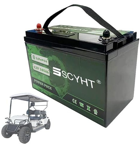 SSCYHT Lithium Battery 12V 105Ah LiFePO4 Battery 105Ah Deep Cycle Batteries 12V Rechargeable Batteries for Solar, Golf Cart with BMS and Handle for 250W - 1400W Motor Kit