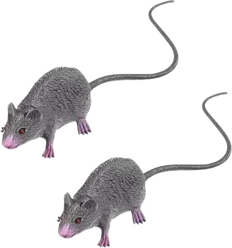 Zhhuoc 2 Pcs Lifelike Fake Mouse Realistic Mice, Spooky Rat, Halloween Prank, Rubber Rat with Long Tail, Creepy April Fool's Day Decorations
