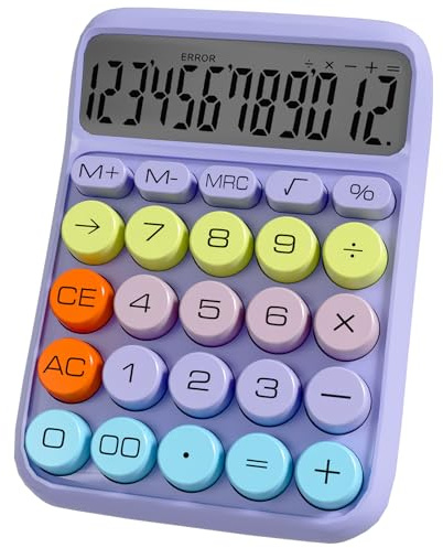 Taschenrechner 12-stellig mit Großen Tasten für Schule und Büro | Mit automatischer Abschaltung und batteriebetriebenem LCD Display für unterwegs, Lila