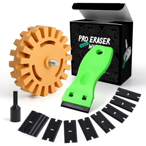 FOSHIO Folienradierer mit Adapter, 25 mm Folienradierer und Kunststoff Schaber, zum Professionellen Aufkleber Entfernen ​von Folien und Kleberesten am Fahrzeug, Auto oder Motorrad