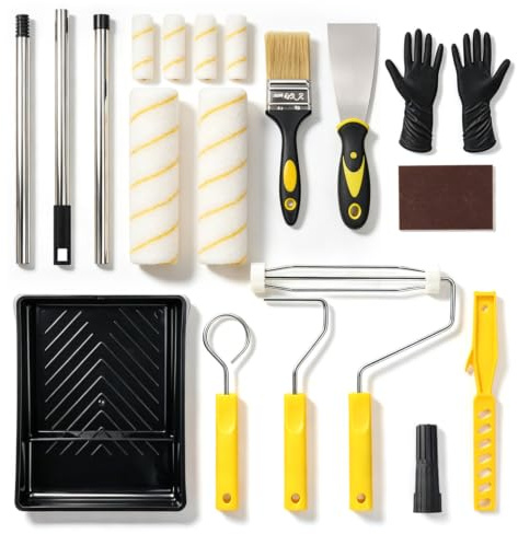 20 PCS Paint Roller Set with Tray, Brushes & 1.5m Extension Pole, 9 Inch & 4 Inch Paint Rollers for Walls and Ceilings, Complete Decorating Kit for Home Interior Painting