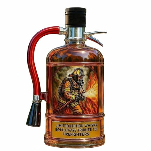 Harilla Decorative Glass Fire Extinguisher Spirit Decanter, Black Cap | Large Capacity Borosilicate Firefighter Bottle for Whiskey, Bourbon, or Specialty Spirits, Clear Durable for Home, Bar